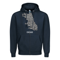 Navy chicago typography neighborhood map Zipper Hoodie - artisFamous