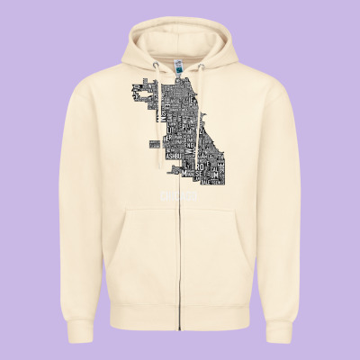 Chicago Typography Neighborhood Map Zipper Hoodie Designed By Artisfamous
