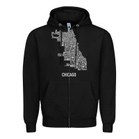 Black chicago typography neighborhood map Zipper Hoodie - artisFamous