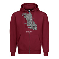 Burgundy chicago typography neighborhood map Zipper Hoodie - artisFamous