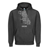 Charcoal Heather chicago typography neighborhood map Zipper Hoodie - artisFamous