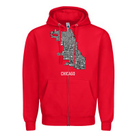 Red chicago typography neighborhood map Zipper Hoodie - artisFamous