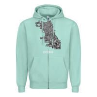 Seafoam chicago typography neighborhood map Zipper Hoodie - artisFamous