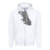 White chicago typography neighborhood map Zipper Hoodie - artisFamous