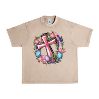 French Oak Cross With Floral Wreath And Easter Eggs Urban Heavy Tee - RanaPortraitStore
