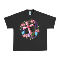 Pigment Black Cross With Floral Wreath And Easter Eggs Urban Heavy Tee - RanaPortraitStore