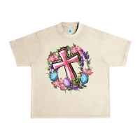 Sandshell Cross With Floral Wreath And Easter Eggs Urban Heavy Tee - RanaPortraitStore