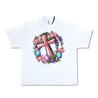 White Cross With Floral Wreath And Easter Eggs Urban Heavy Tee - RanaPortraitStore