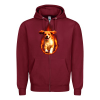 Burgundy Dog In Fire Zipper Hoodie - artisFamous