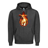 Charcoal Heather Dog In Fire Zipper Hoodie - artisFamous