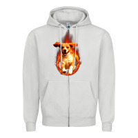 Dove Grey Dog In Fire Zipper Hoodie - artisFamous