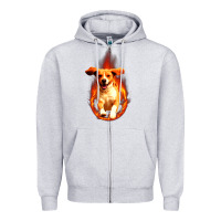Heather Grey Dog In Fire Zipper Hoodie - artisFamous