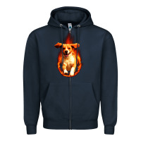 Navy Dog In Fire Zipper Hoodie - artisFamous