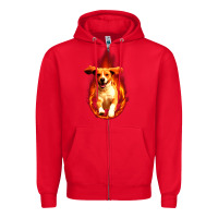 Red Dog In Fire Zipper Hoodie - artisFamous