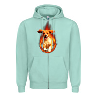 Seafoam Dog In Fire Zipper Hoodie - artisFamous
