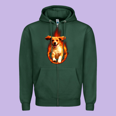 Dog In Fire Zipper Hoodie Designed By Artisfamous