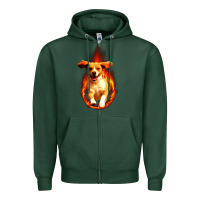 Sports Green Dog In Fire Zipper Hoodie - artisFamous