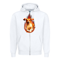 White Dog In Fire Zipper Hoodie - artisFamous