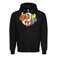 Black Vintage Rocky And Bullwinkle Zipper Hoodie - artisFamous