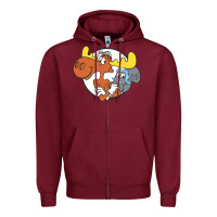 Burgundy Vintage Rocky And Bullwinkle Zipper Hoodie - artisFamous