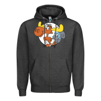 Charcoal Heather Vintage Rocky And Bullwinkle Zipper Hoodie - artisFamous