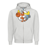 Dove Grey Vintage Rocky And Bullwinkle Zipper Hoodie - artisFamous