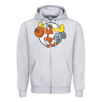 Heather Grey Vintage Rocky And Bullwinkle Zipper Hoodie - artisFamous