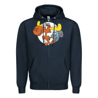 Navy Vintage Rocky And Bullwinkle Zipper Hoodie - artisFamous