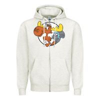 Oatmeal Heather Vintage Rocky And Bullwinkle Zipper Hoodie - artisFamous