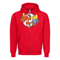Red Vintage Rocky And Bullwinkle Zipper Hoodie - artisFamous