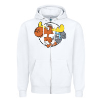 White Vintage Rocky And Bullwinkle Zipper Hoodie - artisFamous