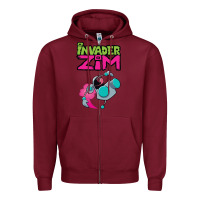 Burgundy Invader Zim Gir Zipper Hoodie - artisFamous