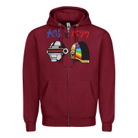 Burgundy DAFTPUNK Japanese Zipper Hoodie - artisFamous
