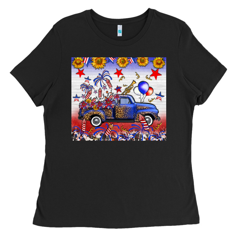 Fourth Of July Truck American Flag Ladies Tee by FaDigitalArtStudio | Teevron