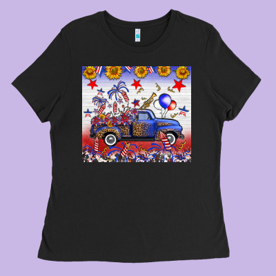 Fourth Of July Truck American Flag Ladies Tee Designed By Fadigitalartstudio