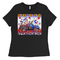 Black Fourth Of July Truck American Flag Ladies Tee - FaDigitalArtStudio