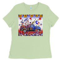 Matcha Fourth Of July Truck American Flag Ladies Tee - FaDigitalArtStudio