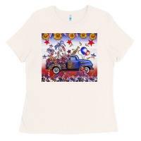 Bone Fourth Of July Truck American Flag Ladies Tee - FaDigitalArtStudio