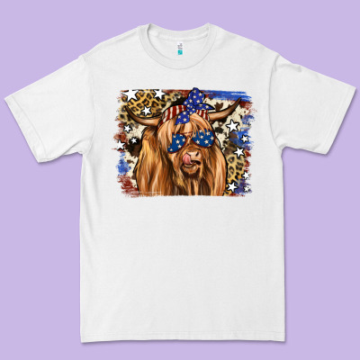 4th Of July Highland Cattle Premium Tee Designed By Ranaportraitstore
