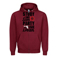 Burgundy study like sam party like dean Zipper Hoodie - artisFamous