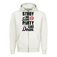 Oatmeal Heather study like sam party like dean Zipper Hoodie - artisFamous