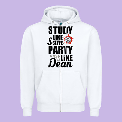 Study Like Sam Party Like Dean Zipper Hoodie Designed By Artisfamous