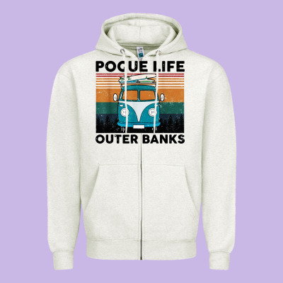 Pogue Life Outer Banks Retro Vintage Zipper Hoodie Designed By Artisfamous