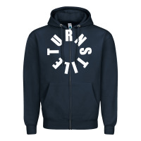Navy TURNSTILE WHITE ON BLACK. Zipper Hoodie - artisFamous
