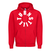 Red TURNSTILE WHITE ON BLACK. Zipper Hoodie - artisFamous