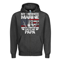 Charcoal Heather marine papa, gifts my favorite marine calls me pa pa military mother Zipper Hoodie - artisFamous