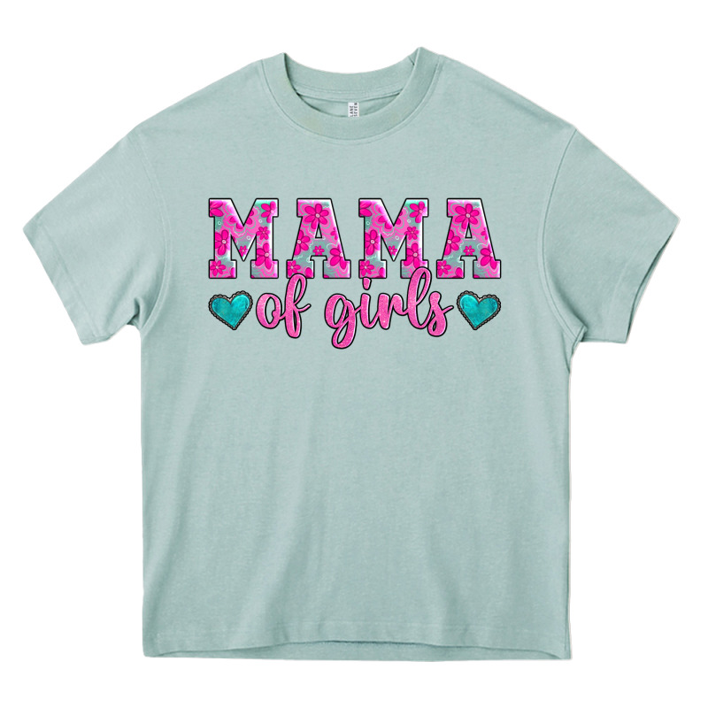 Mama Of Girls Floral Pattern Turquoise Heart Heavy Core Tee by Jasminsmagicworld | Teevron