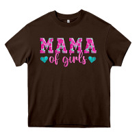 Chocolate Brown mama of girls floral pattern turquoise heart Heavy Core Tee - Jasminsmagicworld