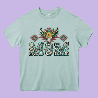 Mom With Cow Skull Mother's Day Heavy Core Tee Designed By Cowgirlartshop