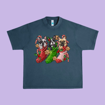 French Bulldog With Christmas Socks Urban Heavy Tee Designed By Fadigitalartstudio